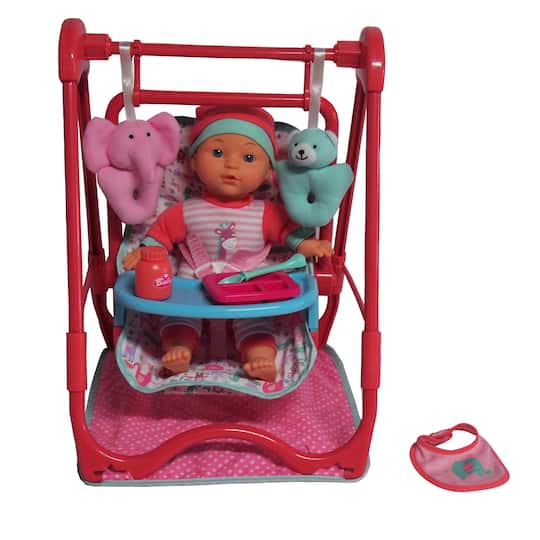 Dream Collection 12&#x22; Baby Doll 4-in-1 High Chair Play Set